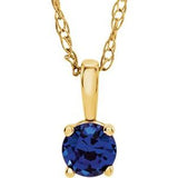 14K Yellow 3 mm Natural Blue Sapphire Youth Solitaire 14" Necklace
