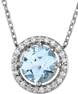 14K White Gold Natural Aquamarine & .06 CTW Natural Diamond Semi-Set Halo-Style 16" Necklace