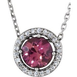 14K White Natural Pink Tourmaline &amp; .05 CTW Natural Diamond Halo-Style 16" Necklace