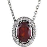14K White Natural Mozambique Garnet &amp; .05 CTW Natural Diamond 16" Necklace