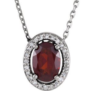 14K White Natural Mozambique Garnet &amp; .05 CTW Natural Diamond 16" Necklace