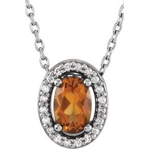 14K White Natural Citrine &amp; .05 CTW Natural Diamond 16" Necklace
