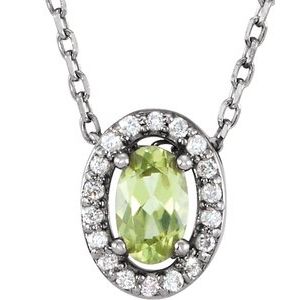 14K White Natural Peridot &amp; .04 CTW Natural Diamond 16" Necklace
