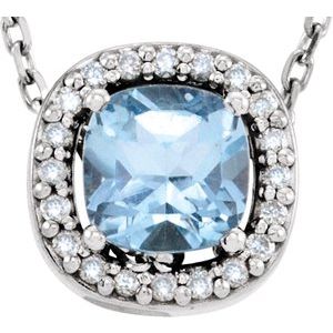 14K White Natural Sky Blue Topaz &amp; .04 CTW Natural Diamond 16" Necklace