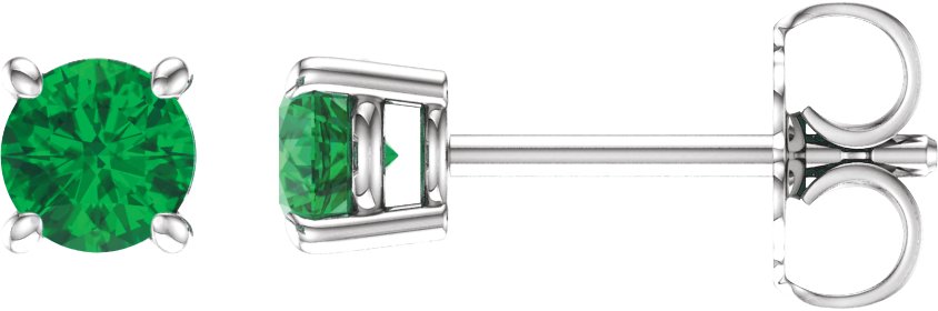 14K White Gold 4mm Lab-Grown Emerald Earrings