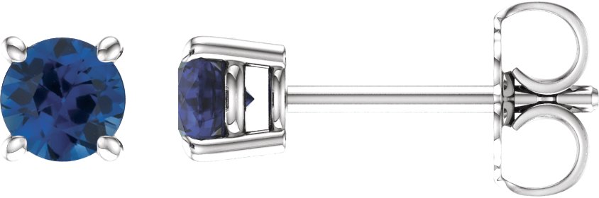 14K White Gold 4mm Lab-Grown Blue Sapphire Earrings
