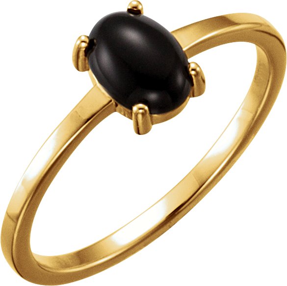 14K Yellow Gold 8x6 mm Oval Natural Black Onyx Cabochon Ring