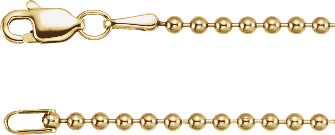 14K Yellow Gold 1.8mm Hollow Bead 20" Chain