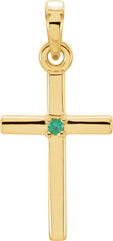 14K Yellow Gold Natural Emerald Cross Pendant