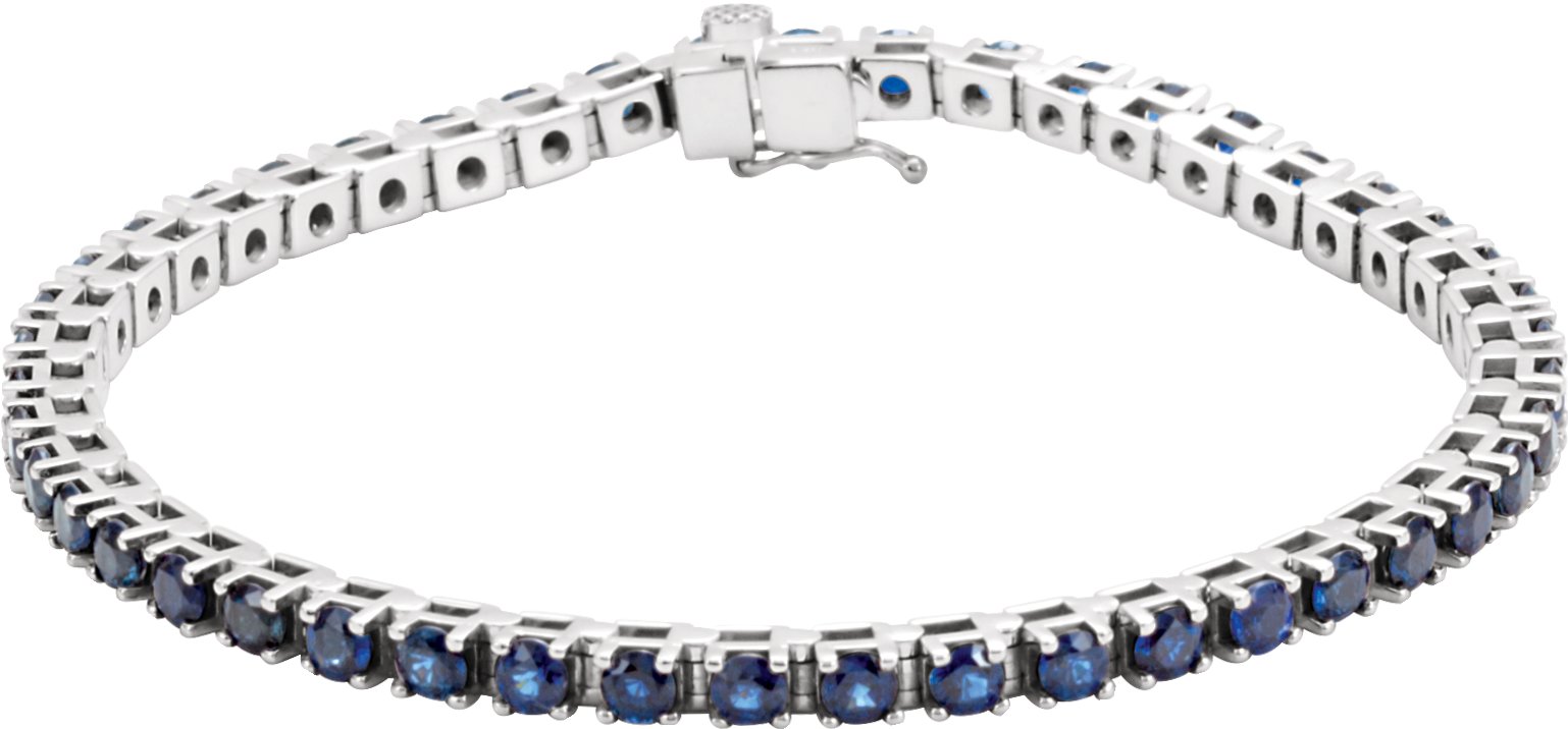 14K White Gold Natural Blue Sapphire Line 7" Bracelet