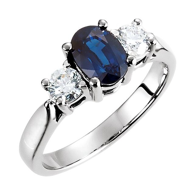 14K White Natural Blue Sapphire &amp; 3/8 CTW Natural Diamond Ring
