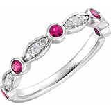 14K White Natural Ruby &amp; 1/6 CTW Natural Diamond Ring