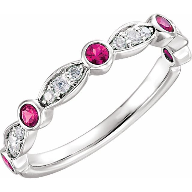 14K White Natural Ruby &amp; 1/6 CTW Natural Diamond Ring