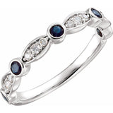 14K White Natural Blue Sapphire &amp; 1/6 CTW Natural Diamond Ring