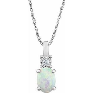 14K White Lab-Grown White Opal &amp; .02 CT Natural Diamond 18" Necklace
