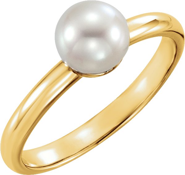 14K Yellow Gold 6.5-7 mm Cultured White Freshwater Pearl Ring