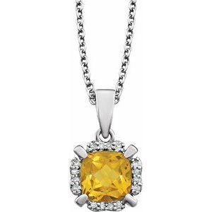 14K White Natural Citrine &amp; .04 CTW Natural Diamond 18" Necklace