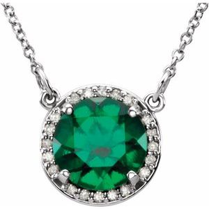 14K White 8 mm Lab-Grown Emerald &amp; .05 CTW Natural Diamond 16" Necklace