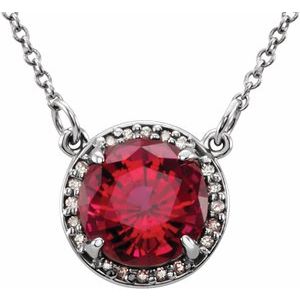 14K White 8 mm Lab-Grown Ruby &amp; .05 CTW Natural Diamond 16" Necklace