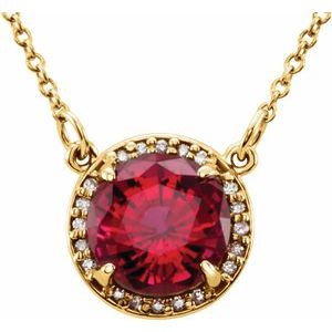 14K Yellow 8 mm Lab-Grown Ruby &amp; .05 CTW Natural Diamond 16" Necklace