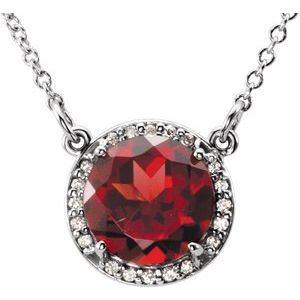 14K White 8 mm Natural Mozambique Garnet &amp; .05 CTW Natural Diamond 16" Necklace