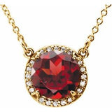 14K Yellow 8 mm Natural Mozambique Garnet &amp; .05 CTW Natural Diamond 16" Necklace