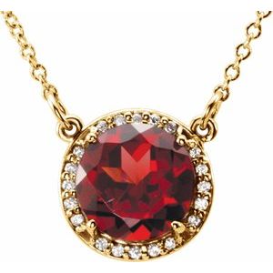 14K Yellow 8 mm Natural Mozambique Garnet &amp; .05 CTW Natural Diamond 16" Necklace