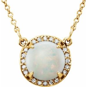 14K Yellow 8 mm Natural White Opal &amp; .05 CTW Natural Diamond 16" Necklace
