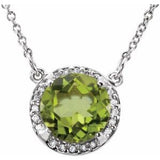 14K White 8 mm Natural Peridot &amp; .05 CTW Natural Diamond 16" Necklace
