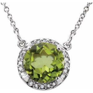 14K White 8 mm Natural Peridot &amp; .05 CTW Natural Diamond 16" Necklace