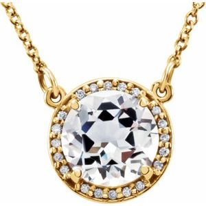 14K Yellow 8 mm Round White Topaz &amp; .05 CTW Diamond 16" Necklace
