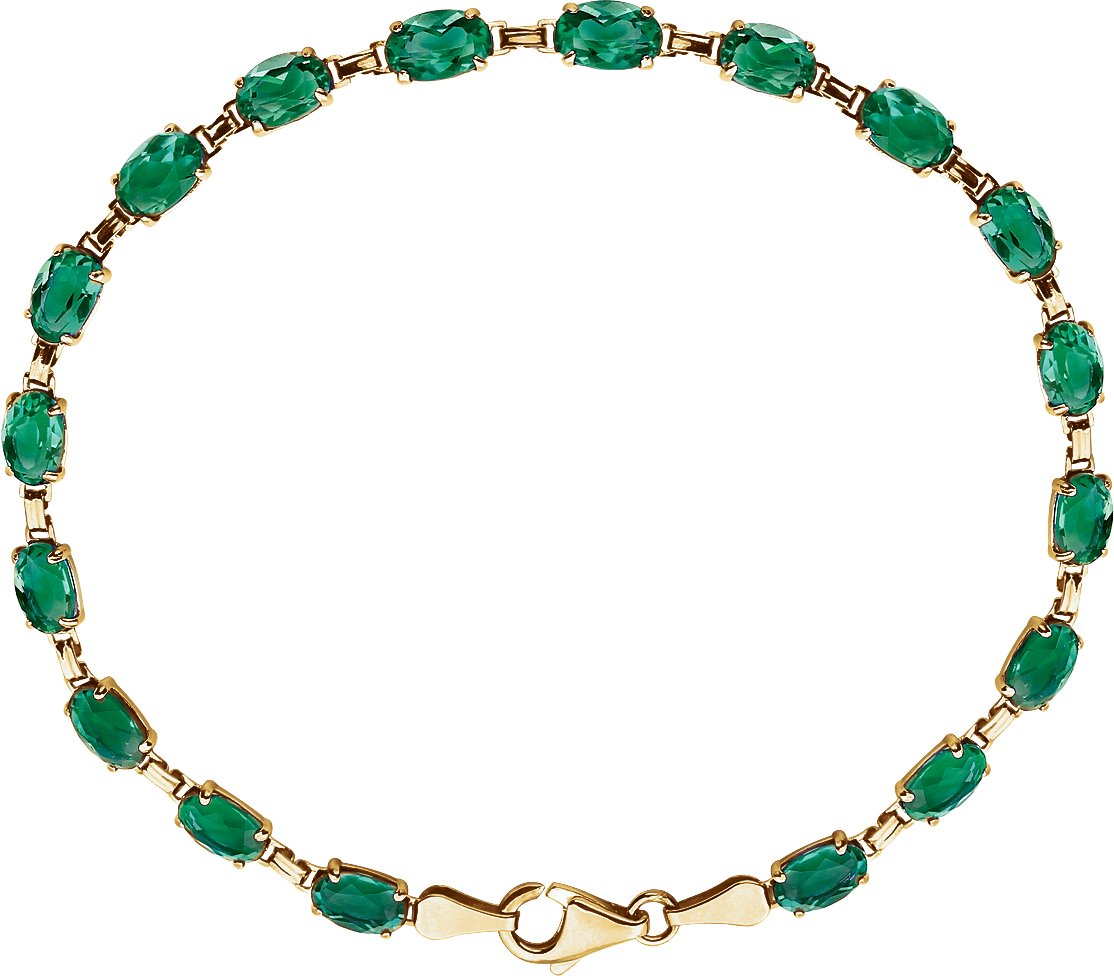 14K Yellow Gold Lab-Grown Emerald 7.25" Bracelet