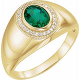 14K Yellow Lab-Grown Emerald &amp; 1/8 CTW Natural Diamond Halo-Style Ring