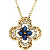 14K Yellow Lab-Grown Blue Sapphire &amp; .08 CTW Natural Diamond Clover 18" Necklace