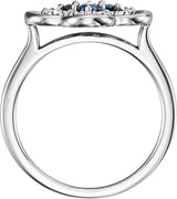 14K White Gold Natural Blue Sapphire & 1/10 CTW Natural Diamond Ring