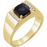 14K Yellow Natural Black Onyx &amp; 1/10 CTW Natural Diamond Ring