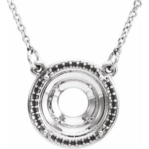 14K White 8 mm Round Halo-Style 16" Necklace Mounting