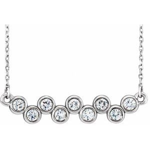 14K White 1/2 CTW Natural Diamond Bezel Set Bar 16-18" Necklace