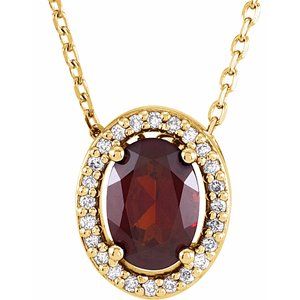 14K Yellow Natural Mozambique Garnet &amp; .05 CTW Natural Diamond 16" Necklace