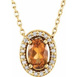 14K Yellow Natural Citrine &amp; .05 CTW Natural Diamond 16" Necklace