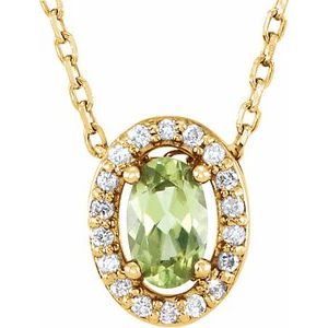 14K Yellow Natural Peridot &amp; .04 CTW Natural Diamond 16" Necklace