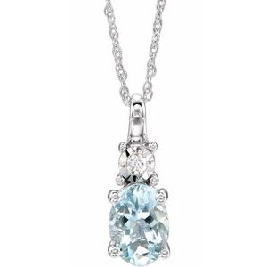 14K White Natural Aquamarine &amp; .02 CT Natural Diamond 18" Necklace