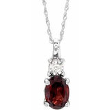14K White Natural Mozambique Garnet &amp; .02 CT Natural Diamond 18" Necklace