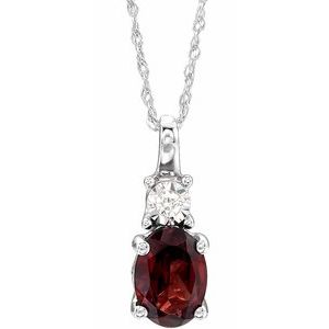 14K White Natural Mozambique Garnet &amp; .02 CT Natural Diamond 18" Necklace