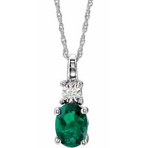 14K White Lab-Grown Emerald &amp; .02 CT Natural Diamond 18" Necklace