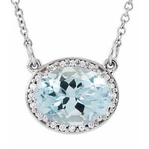 14K White Natural Blue Zircon &amp; .04 CTW Natural Diamond 16 1/2" Necklace