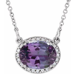 14K White Lab-Grown Alexandrite &amp; .04 CTW Natural Diamond 16 1/2" Necklace