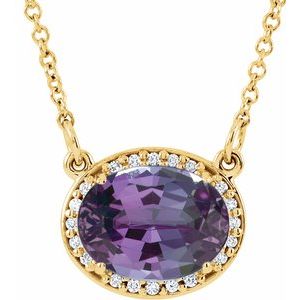 14K Yellow Lab-Grown Alexandrite &amp; .04 CTW Natural Diamond 16 1/2" Necklace