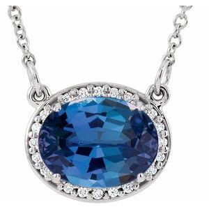 14K White Lab-Grown Blue Sapphire &amp; .04 CTW Natural Diamond 16 1/2" Necklace