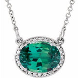 14K White Lab-Grown Emerald &amp; .04 CTW Natural Diamond 16 1/2" Necklace